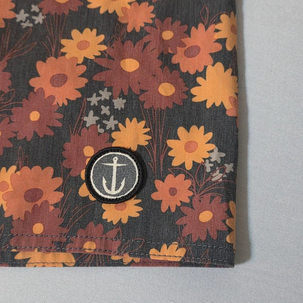 Captain Fin Board Shorts Men 34 Multi Floral Print Surf Trunks Anchor Patch